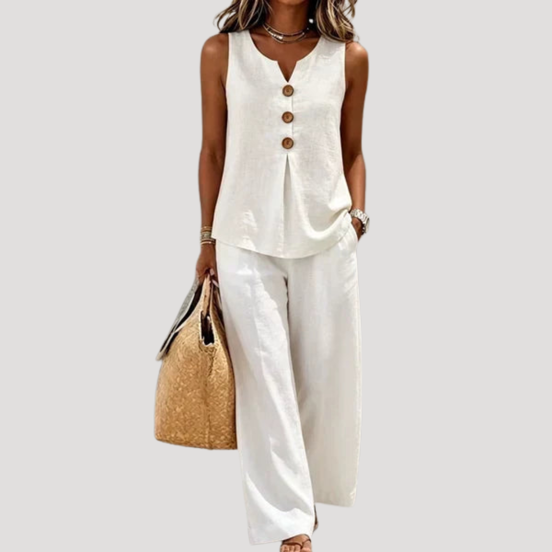 Ensemble Femme Haut Boutonné et Pantalon Large
