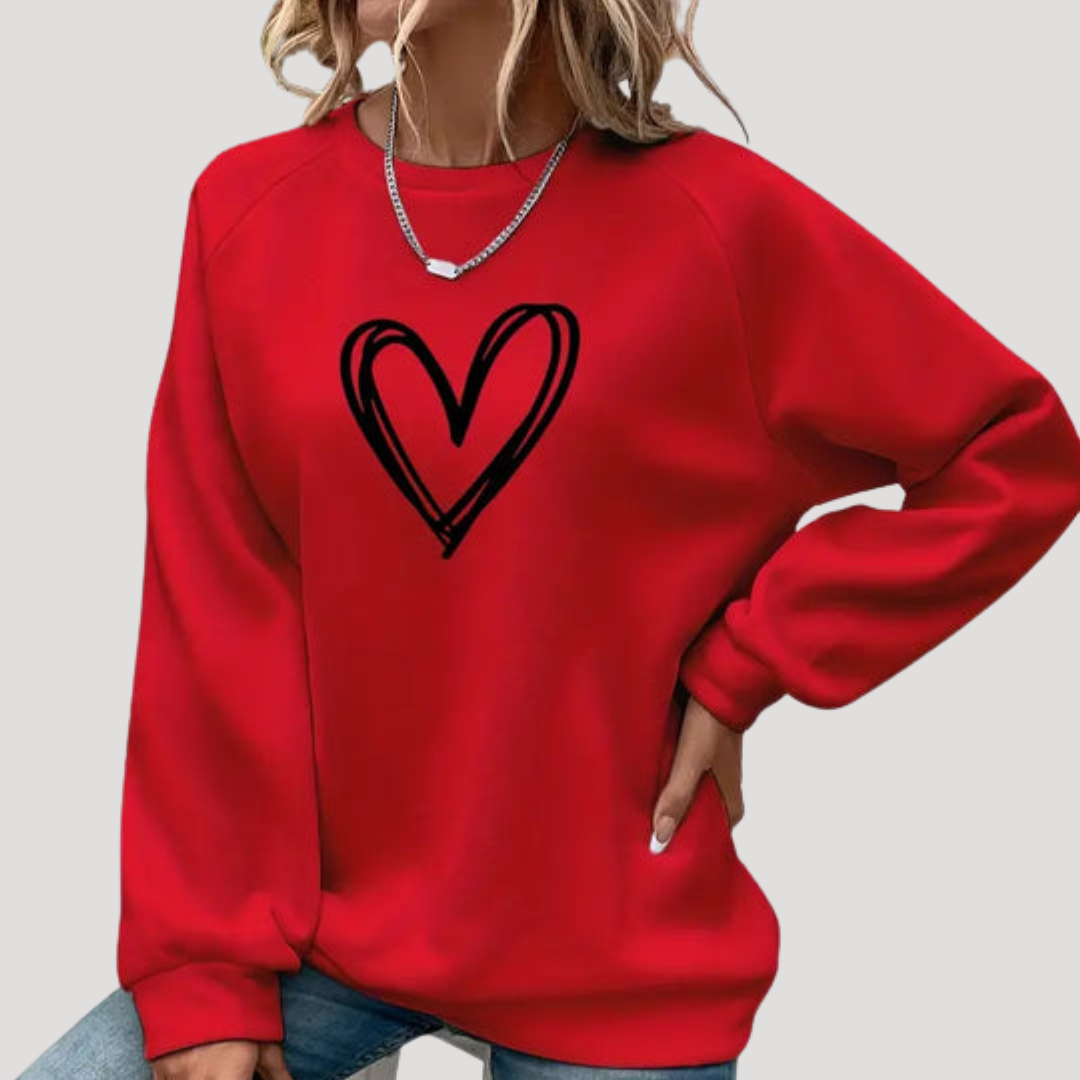 Pull Femme Col Rond à Motif Cœur