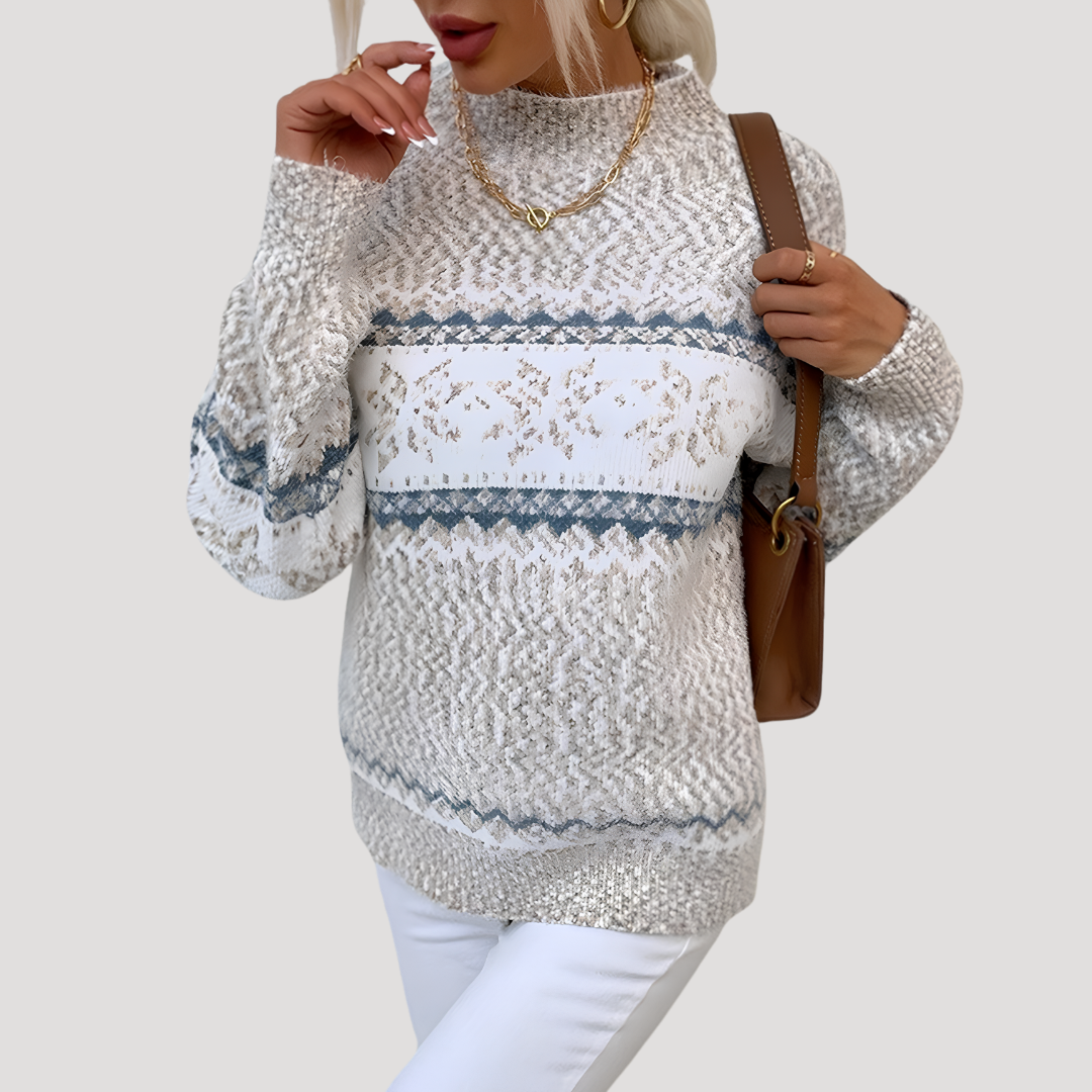 Pull femme col montant imprimé