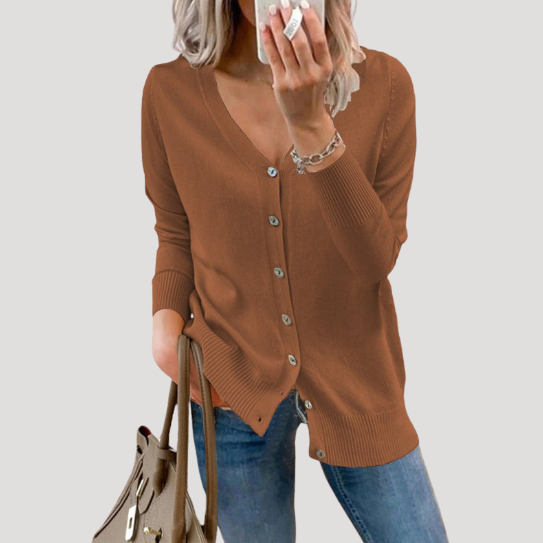Cardigan femme col V boutonné