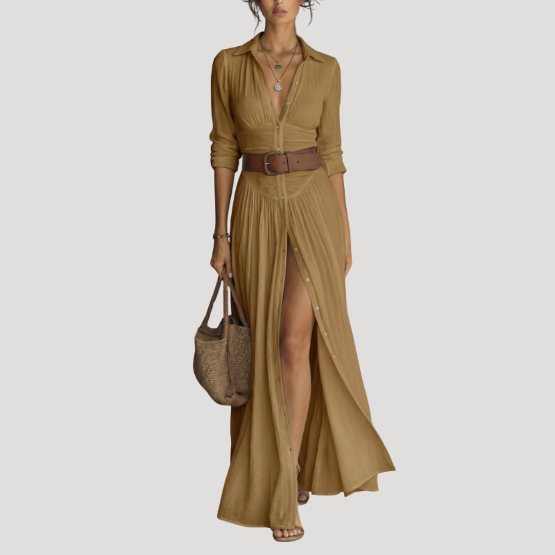Robe Chemise Longue Femme Boutonnée