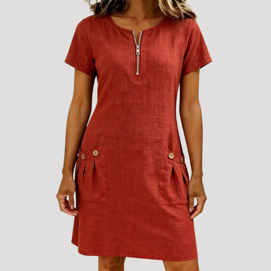 Robe Courte Zippée Poches Décontractée