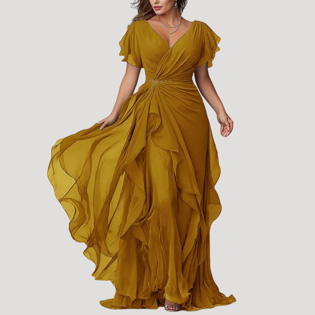 Robe Longue Portefeuille à Volants Femme