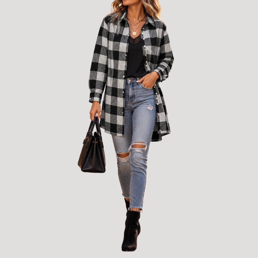 Chemise Femme Oversize à Carreaux et Boutons