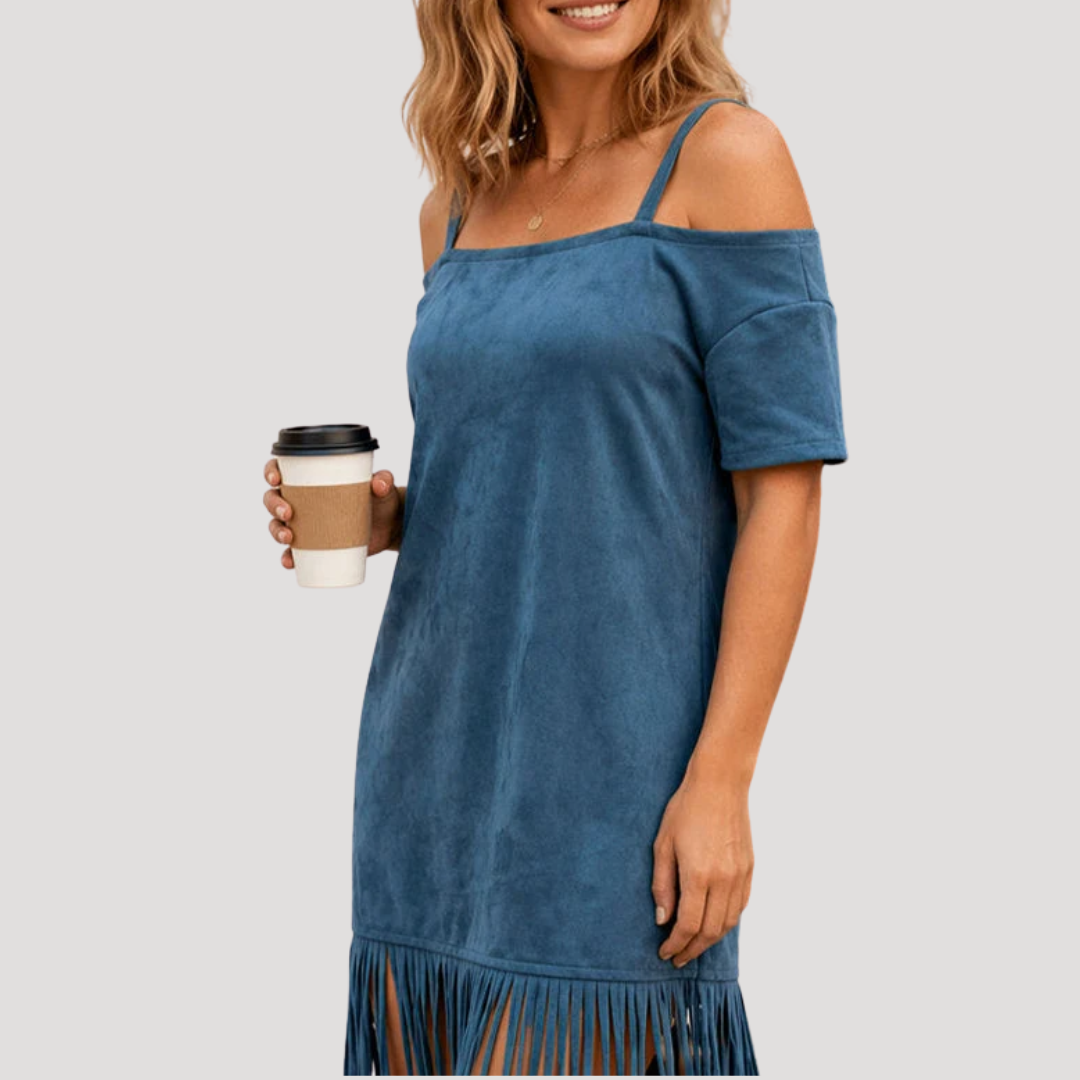 Robe Courte Épaules Dénudées à Franges Femme