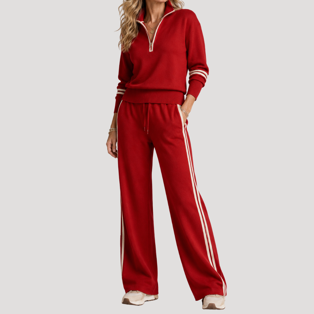 Ensemble femme haut col zippé et pantalon large