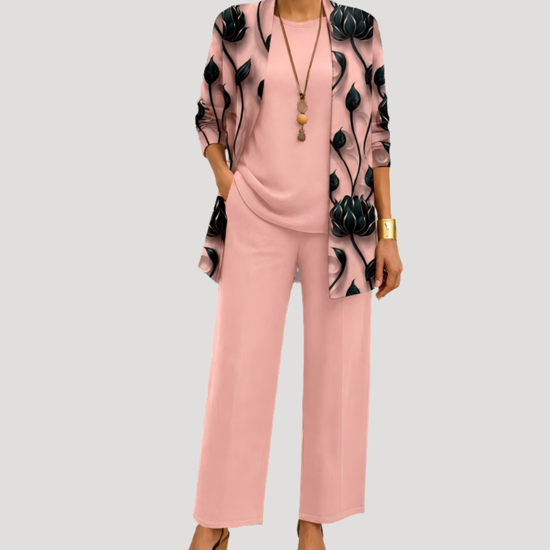 Ensemble Femme Élégant avec Pantalon Large et Veste Imprimée