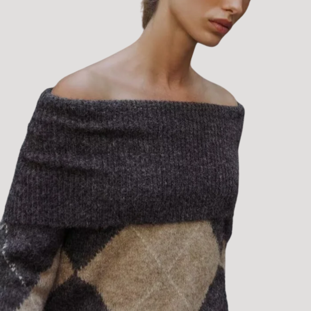 Pull Femme Argyle Épaules Dénudées