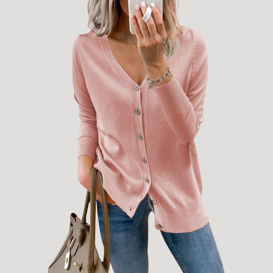 Cardigan Femme en Maille Col V à Poignets Côtelés