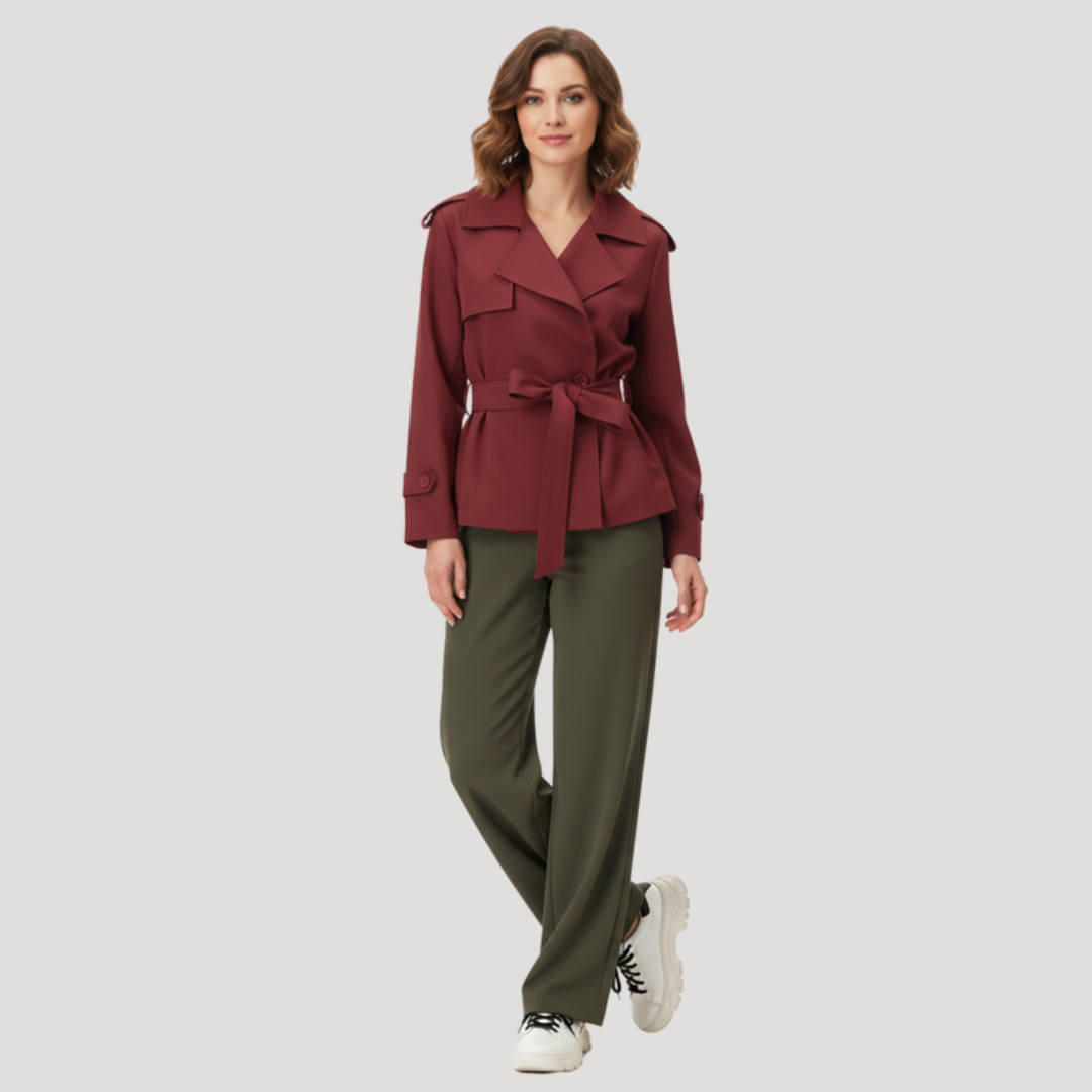 Trench Court Femme Cintré avec Ceinture à Nouer