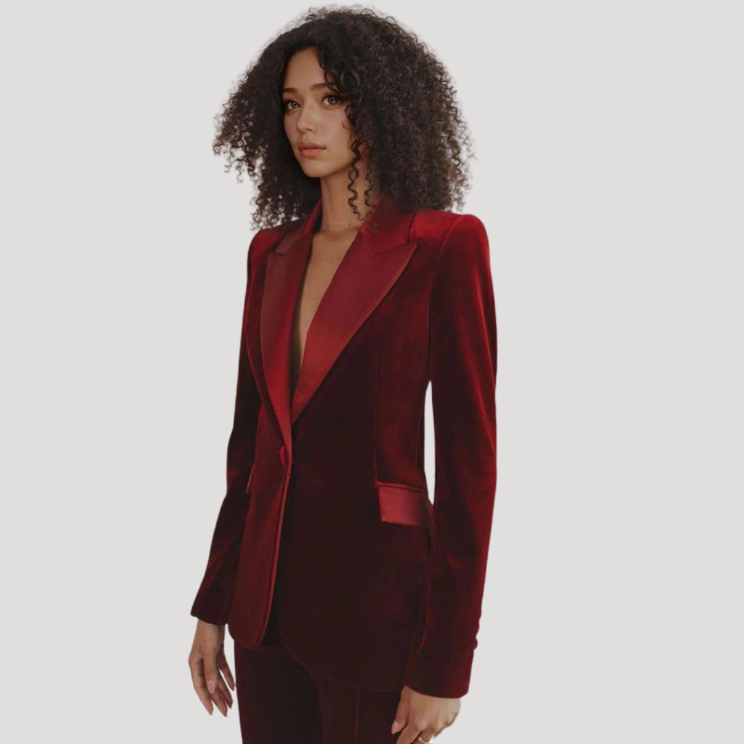 Tailleur Femme en Velours à Blazer Ajusté et Pantalon Évasé
