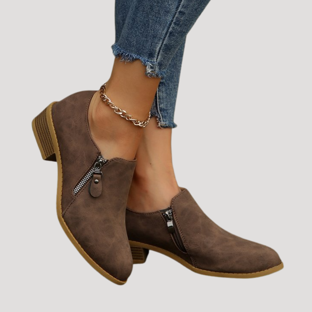 Bottines Femme à Talon Bas et Détails Zippés