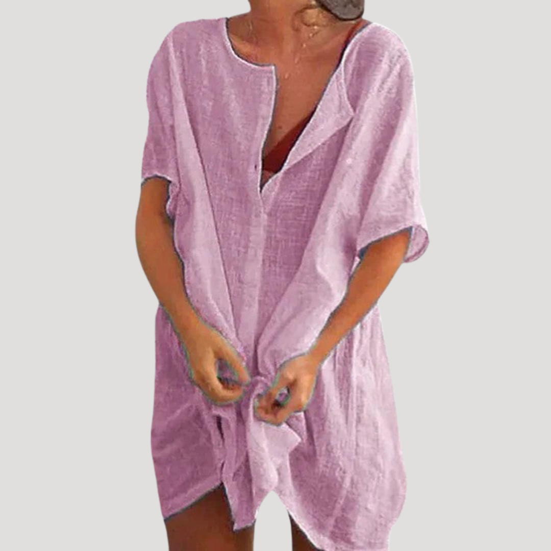 Robe Tunique Femme Décontractée Col V Ample