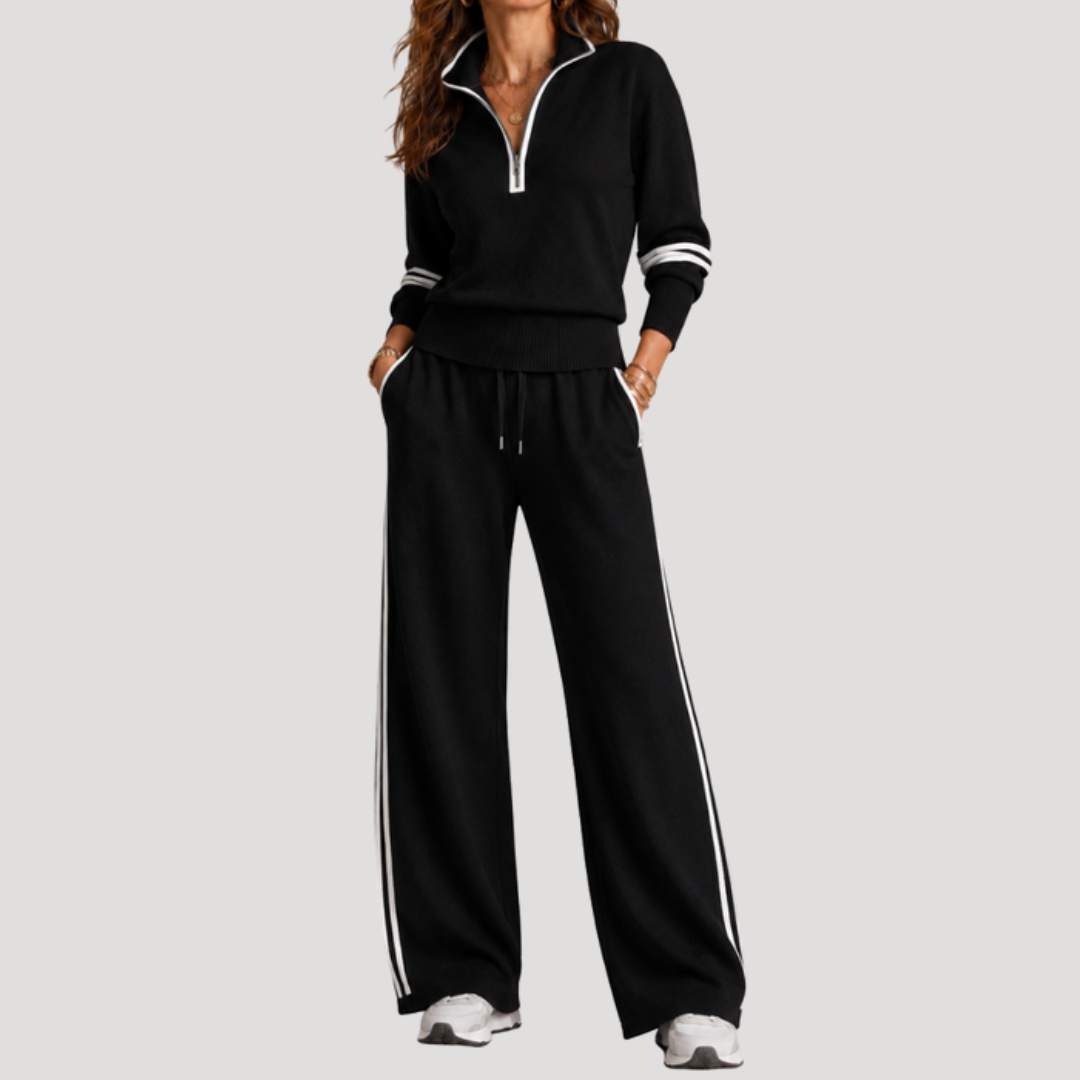 Ensemble femme haut col zippé et pantalon large