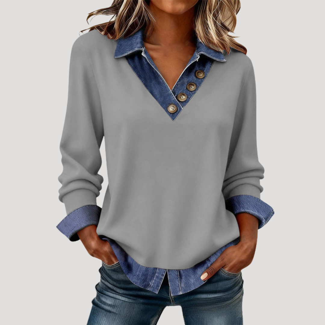 Blouse femme col V manches longues