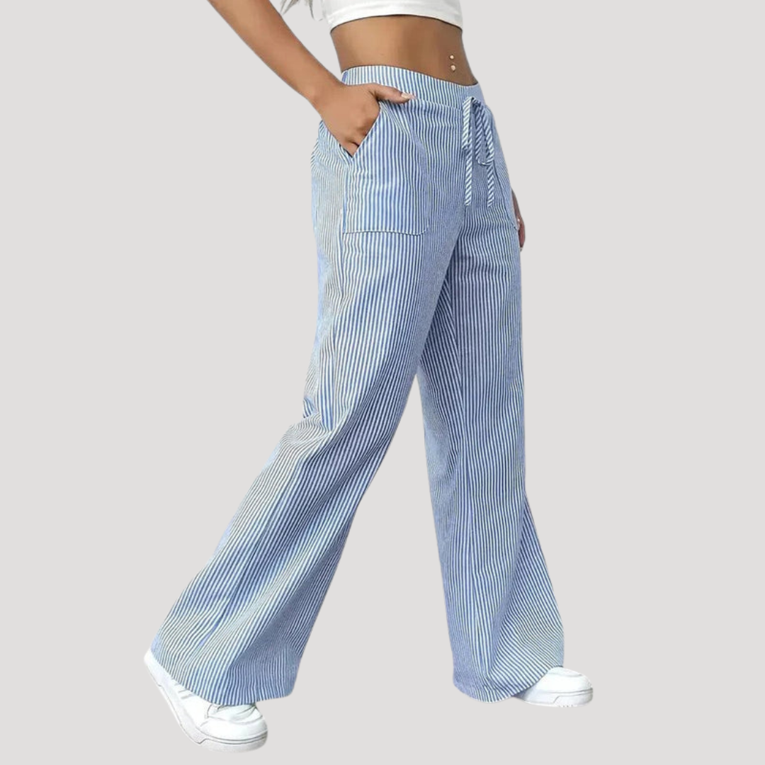 Pantalon Femme Décontracté Jambes Larges Rayées