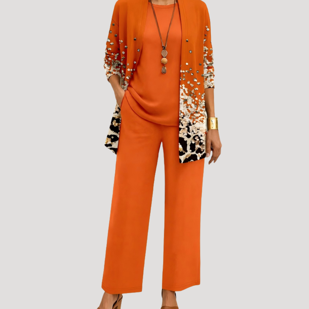 Ensemble Femme Élégant avec Pantalon Large et Veste Imprimée