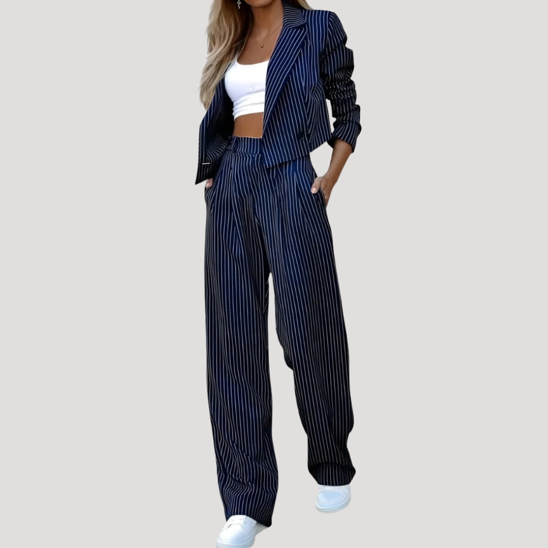 Ensemble Tailleur Femme Rayé Pantalon Large