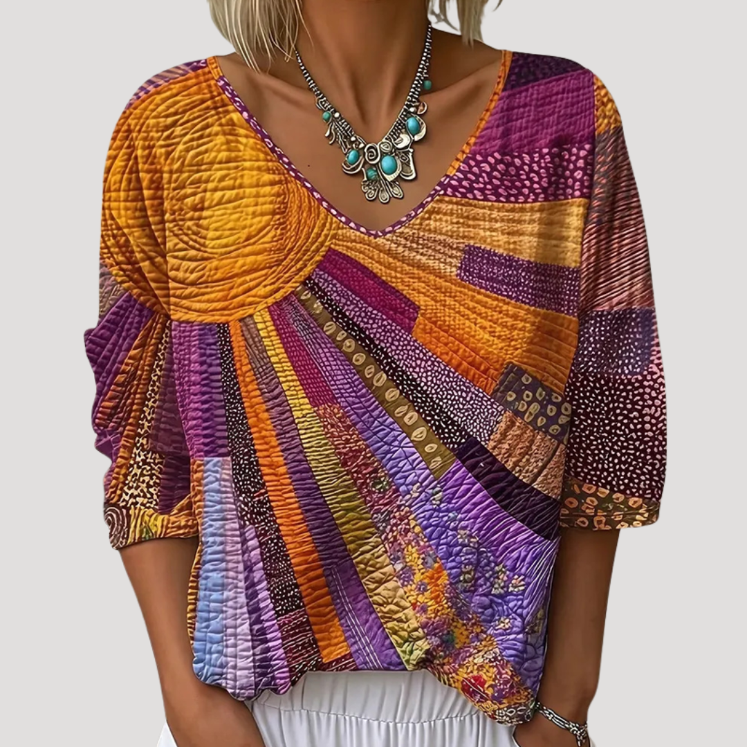 Blouse femme imprimée vintage à manches courtes