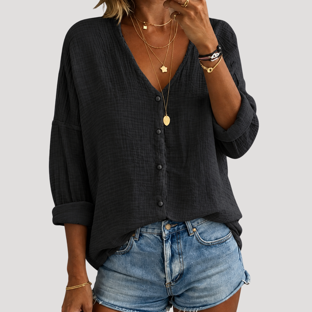 Blouse Femme Col V Boutonnée