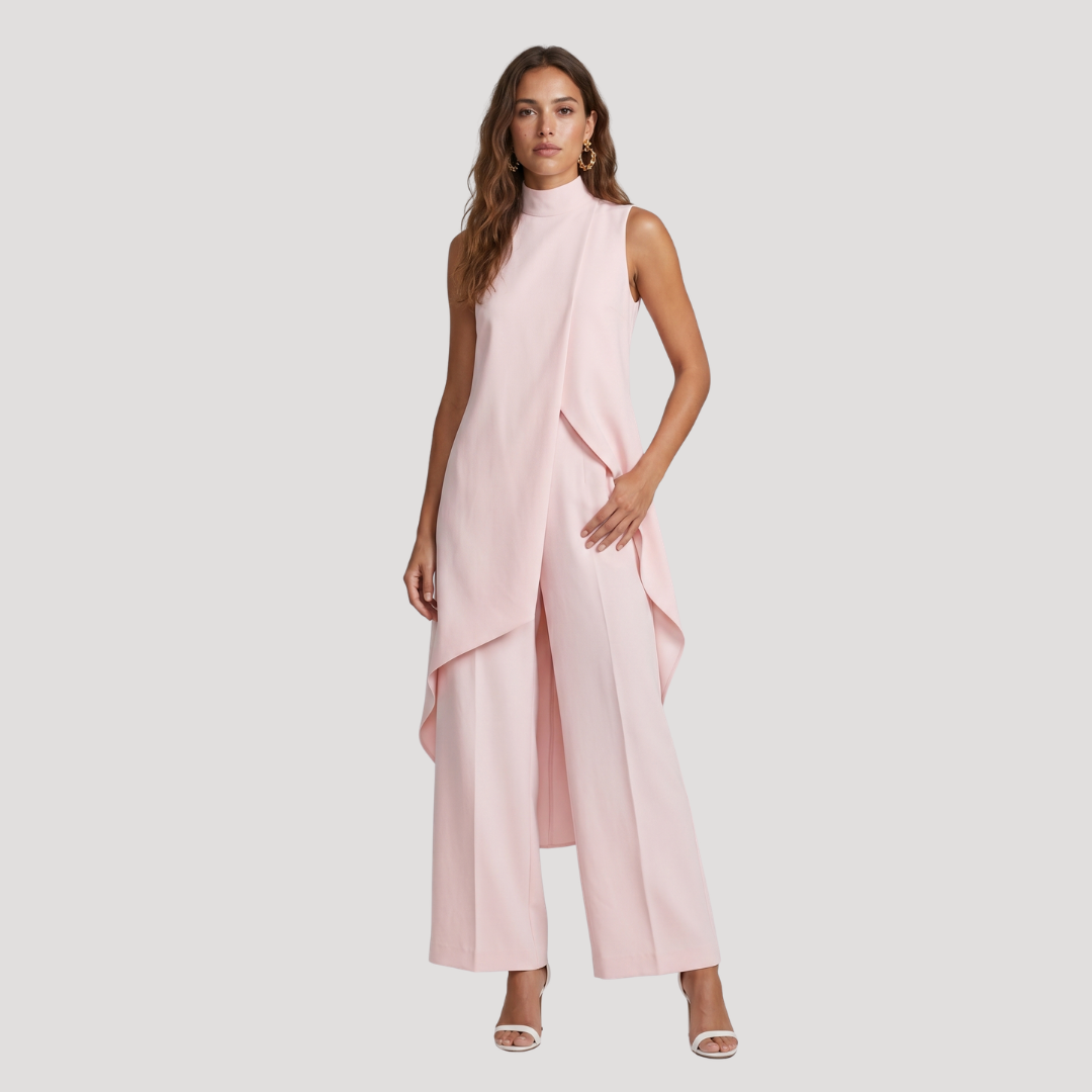 Ensemble Femme Élégant Haut Long Asymétrique et Pantalon Large