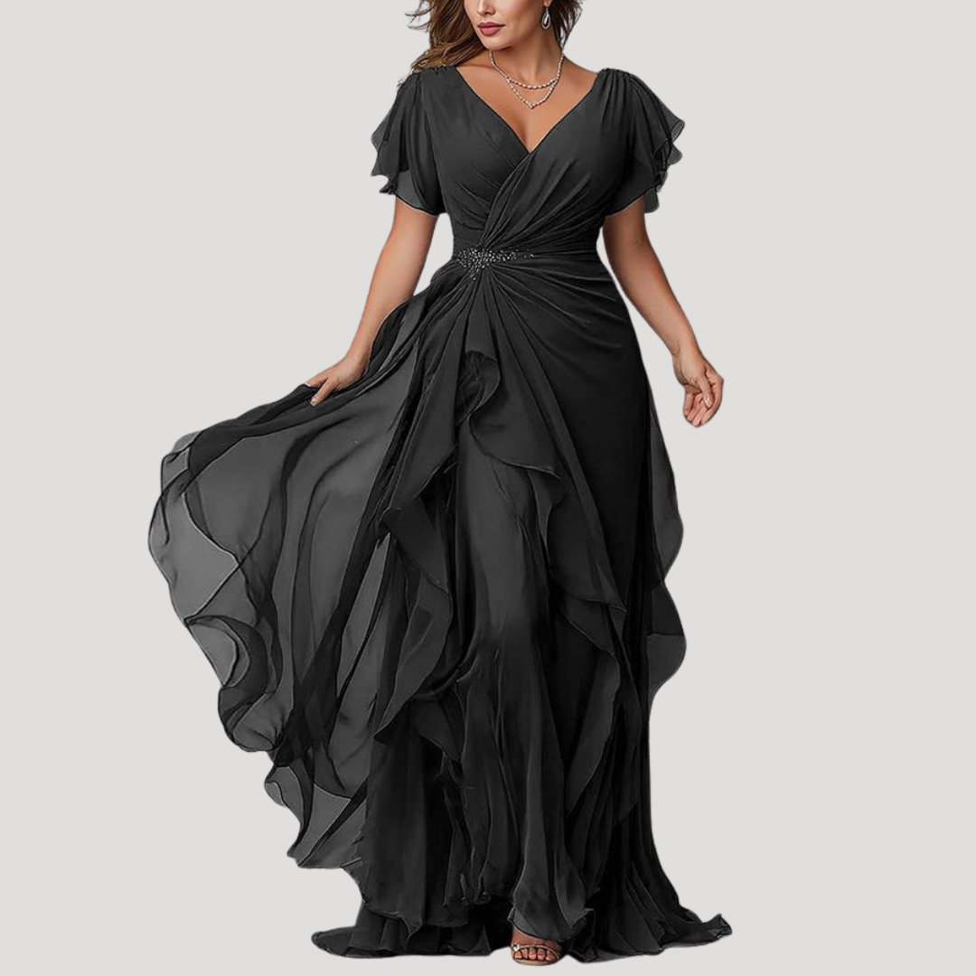 Robe Longue Portefeuille à Volants Femme