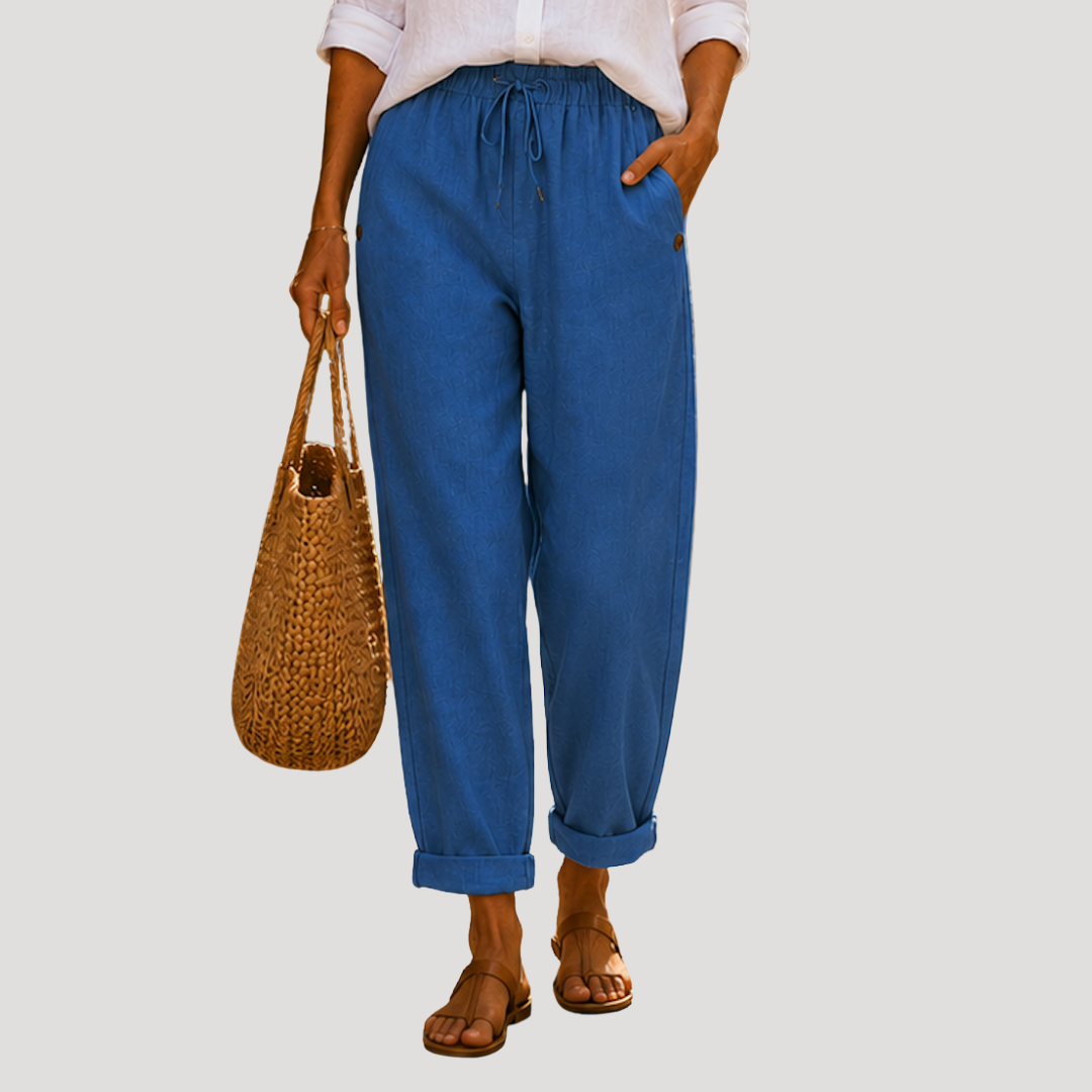 Pantalon Femme Jambe Droite Taille Coulissante Été
