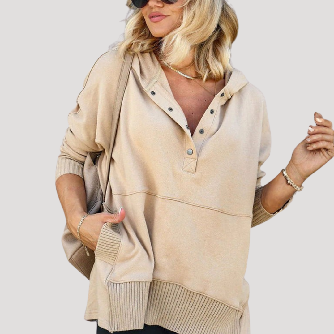 Sweat à Capuche Femme Oversize à Patte Pressionnée
