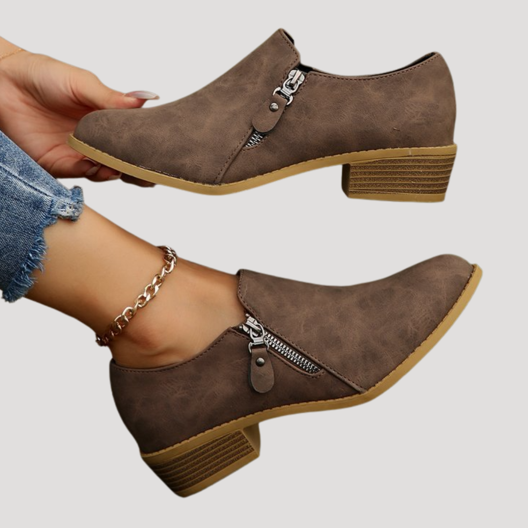 Bottines Femme à Talon Bas et Détails Zippés