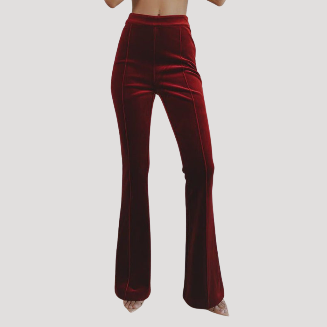 Tailleur Femme en Velours à Blazer Ajusté et Pantalon Évasé