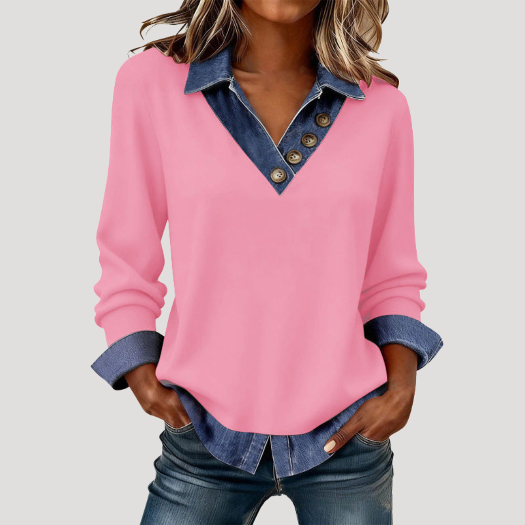 Blouse femme col V manches longues