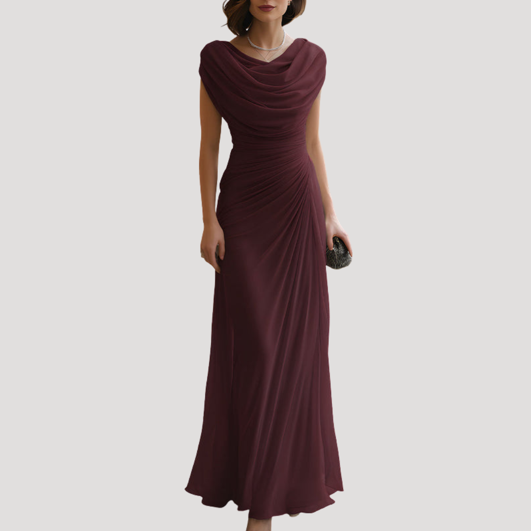 Robe Longue Drapée Col Bénitier Élégante