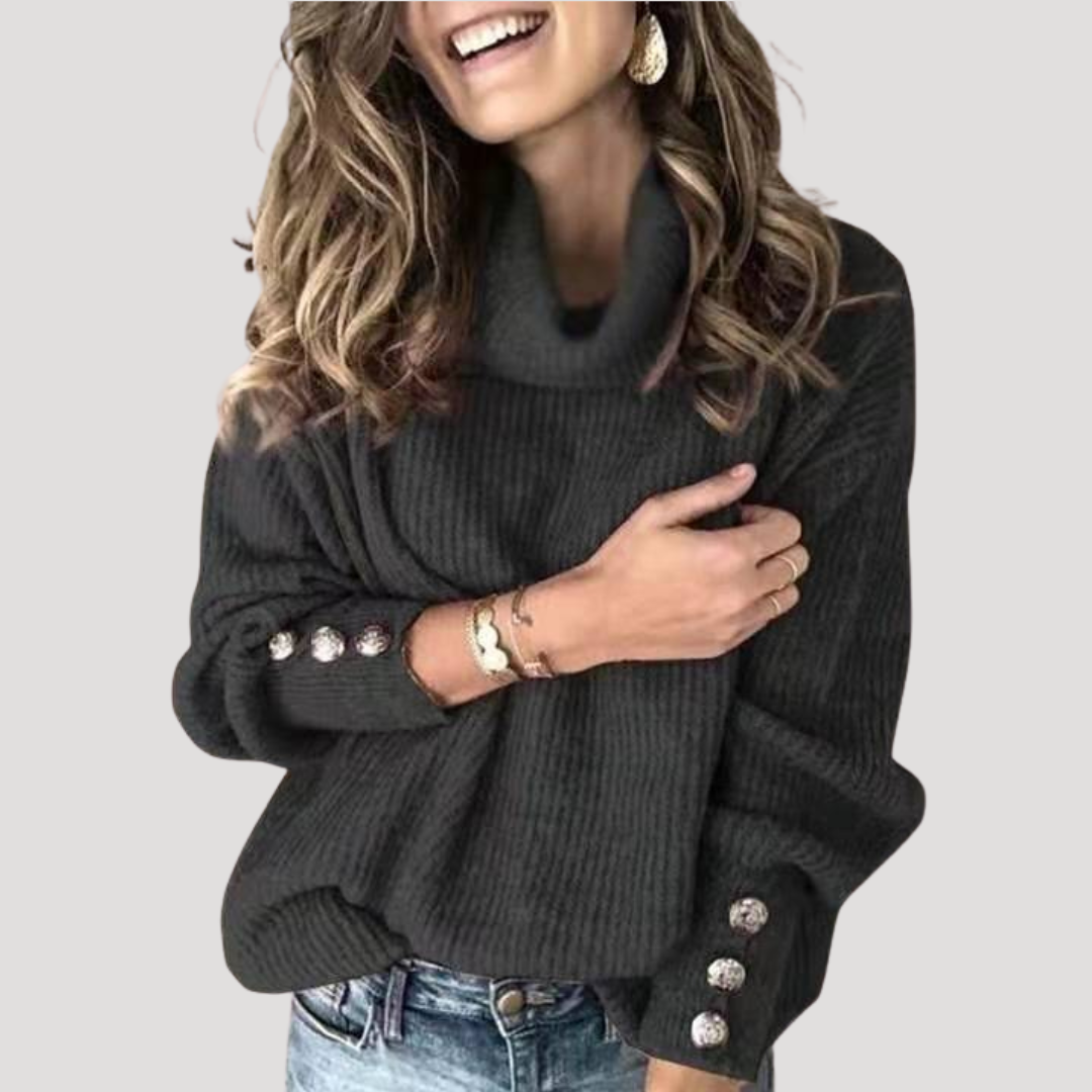 Pull Femme Col Montant à Détails Boutonnés