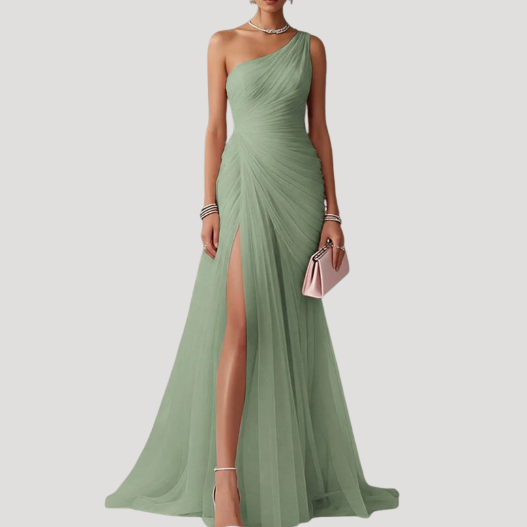 Robe Longue Plissée Une Épaule Femme