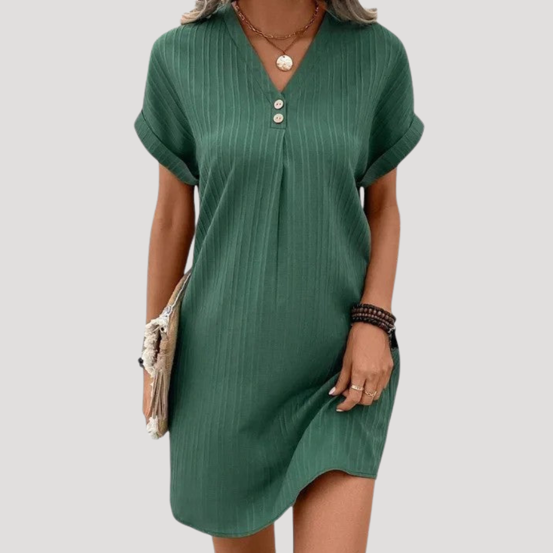 Robe Courte Femme Décontractée Col V Texturée