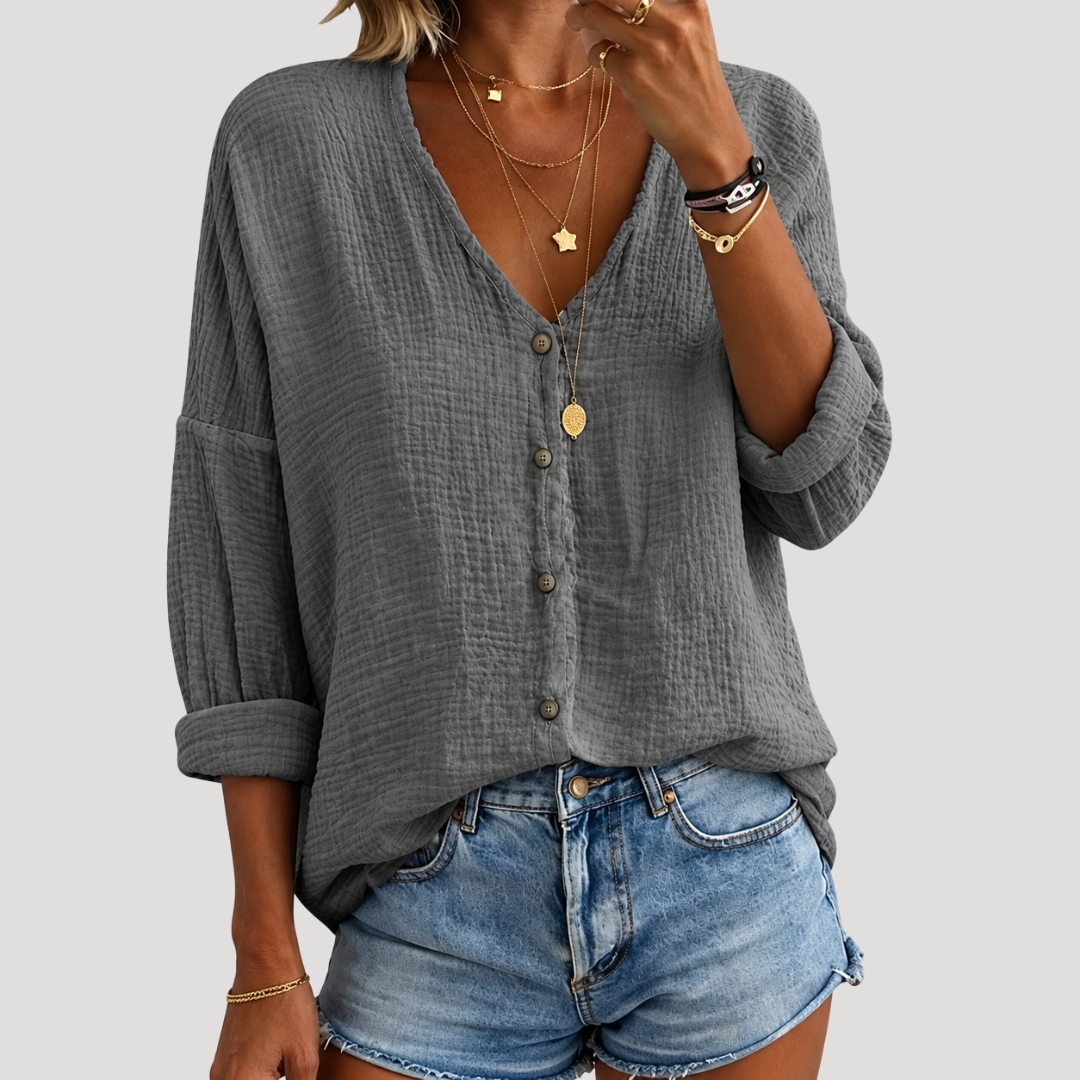 Blouse Femme Col V Boutonnée