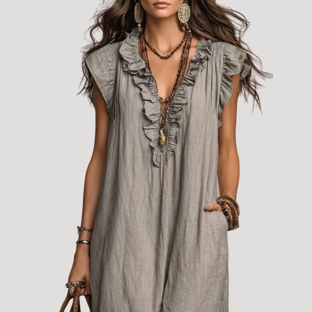 Robe Longue Bohème Volants Sans Manches