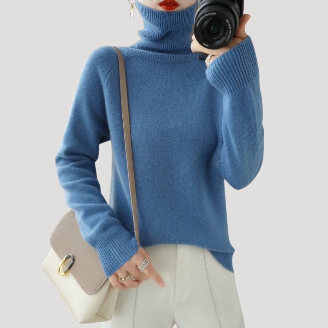 Pull femme col roulé manches longues