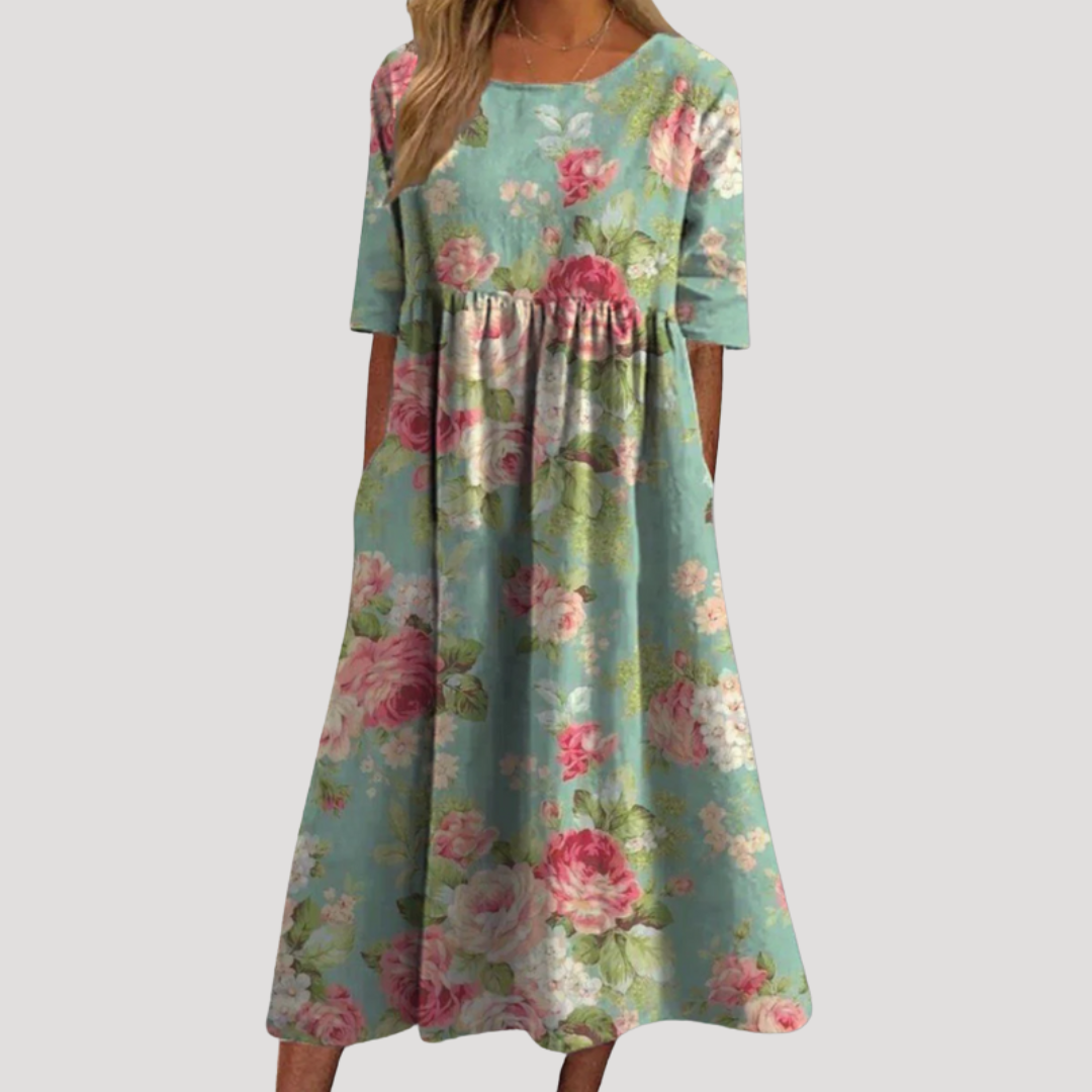 Robe mi longue femme décontractée fleurie