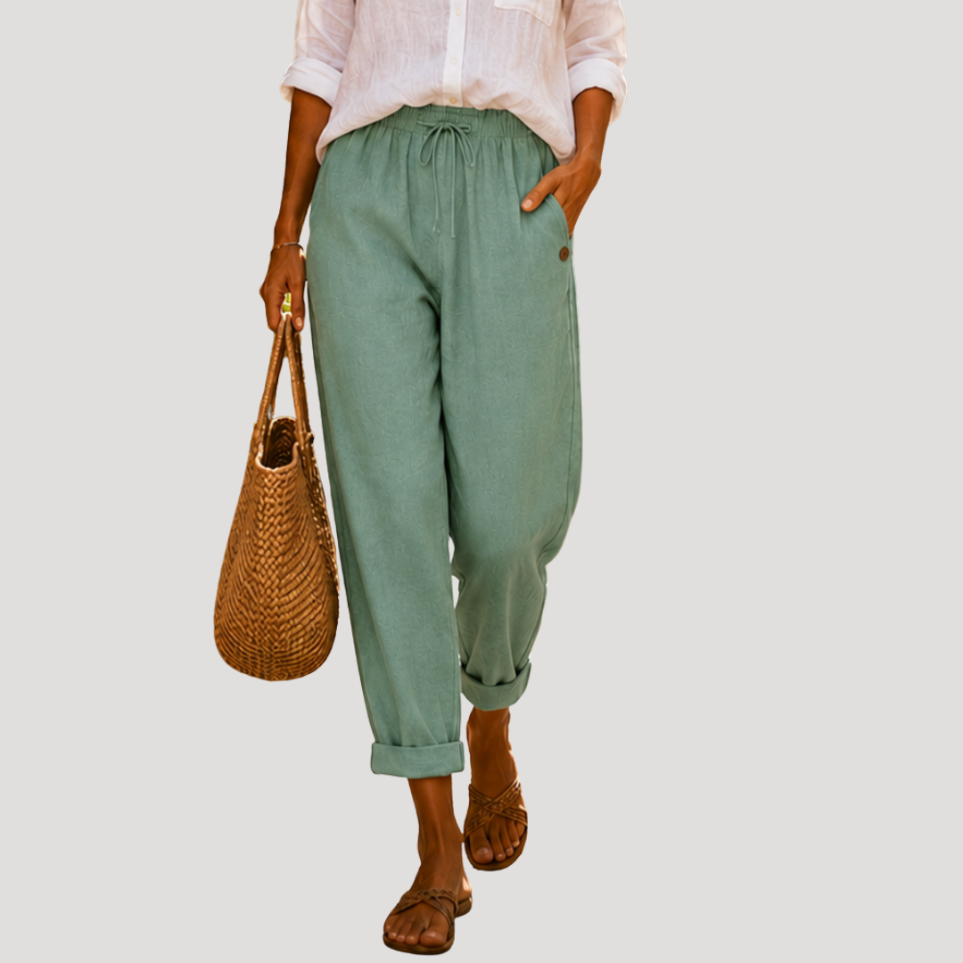 Pantalon Femme Jambe Droite Taille Coulissante Été