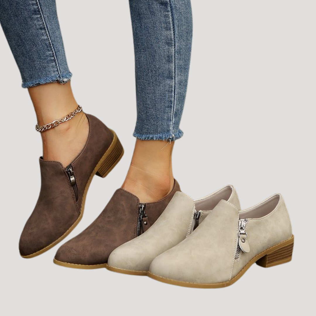 Bottines Femme à Talon Bas et Détails Zippés