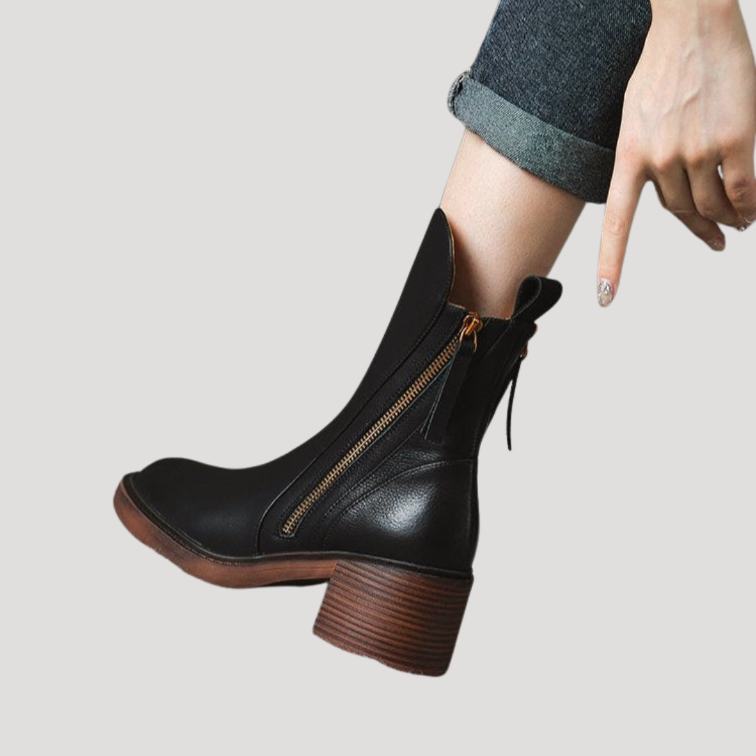 Bottines Femme à Talon Bloc Zip Latéral