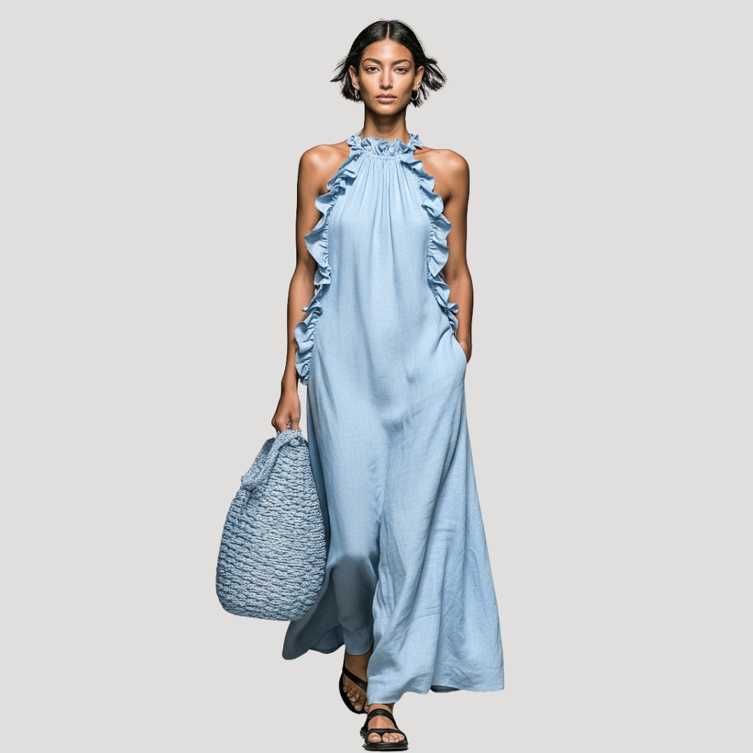 Robe Longue d'Été Sans Manches Col Montant Femme