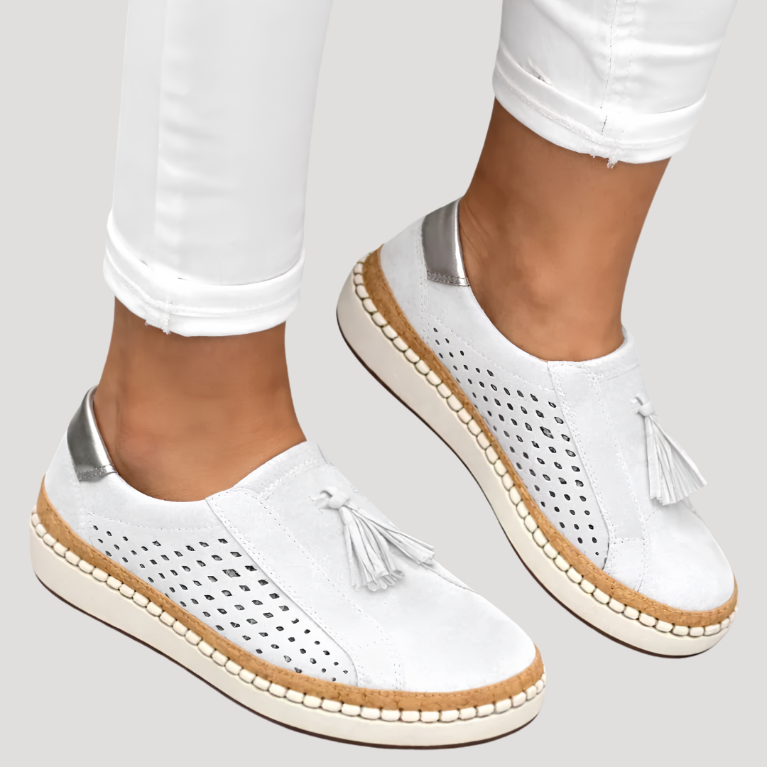 Mocassins Femme Coupe Large à Pompons