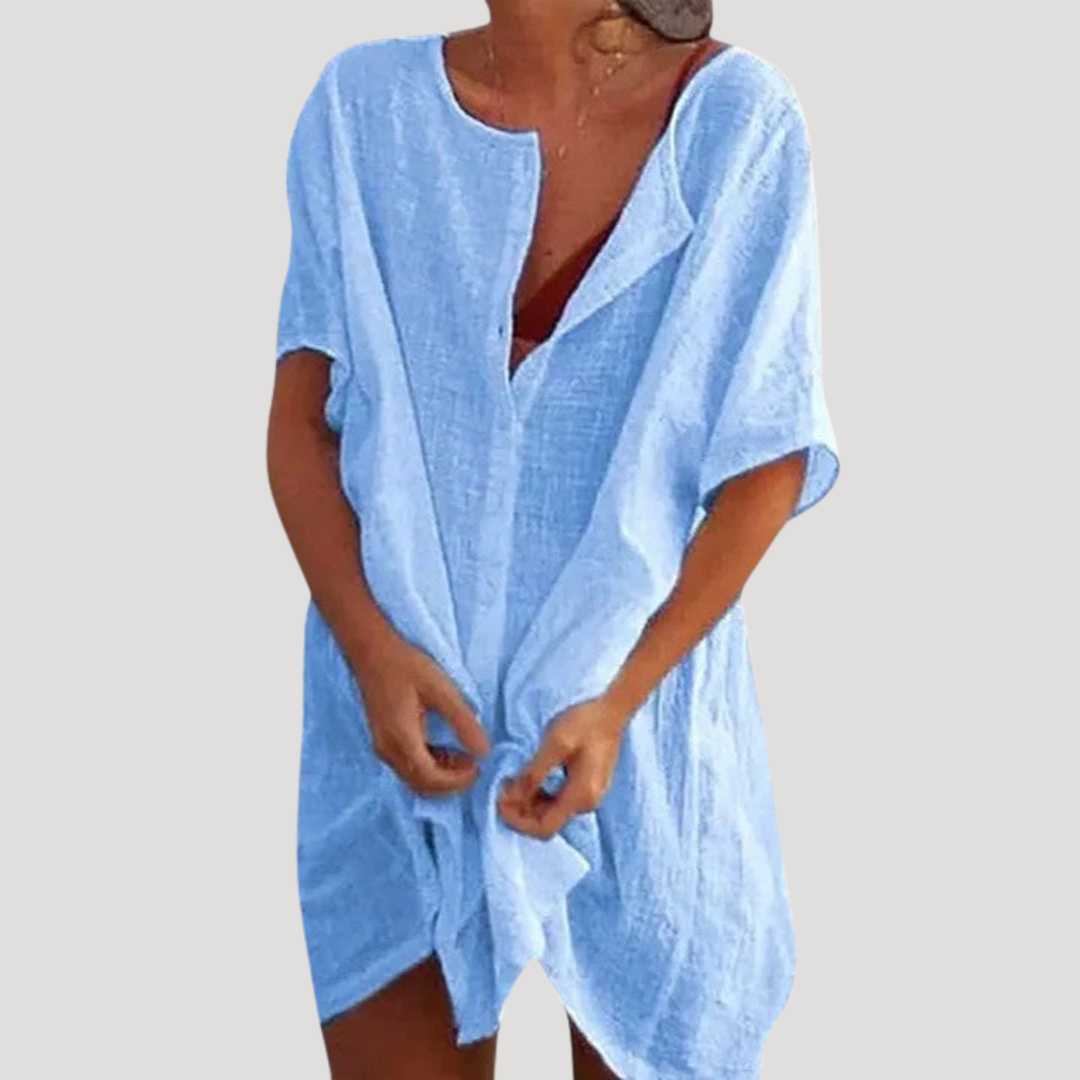 Robe Tunique Femme Décontractée Col V Ample