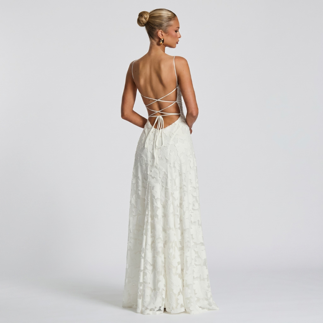 Robe Longue De Soirée Femme Évasée En Dentelle Élégante