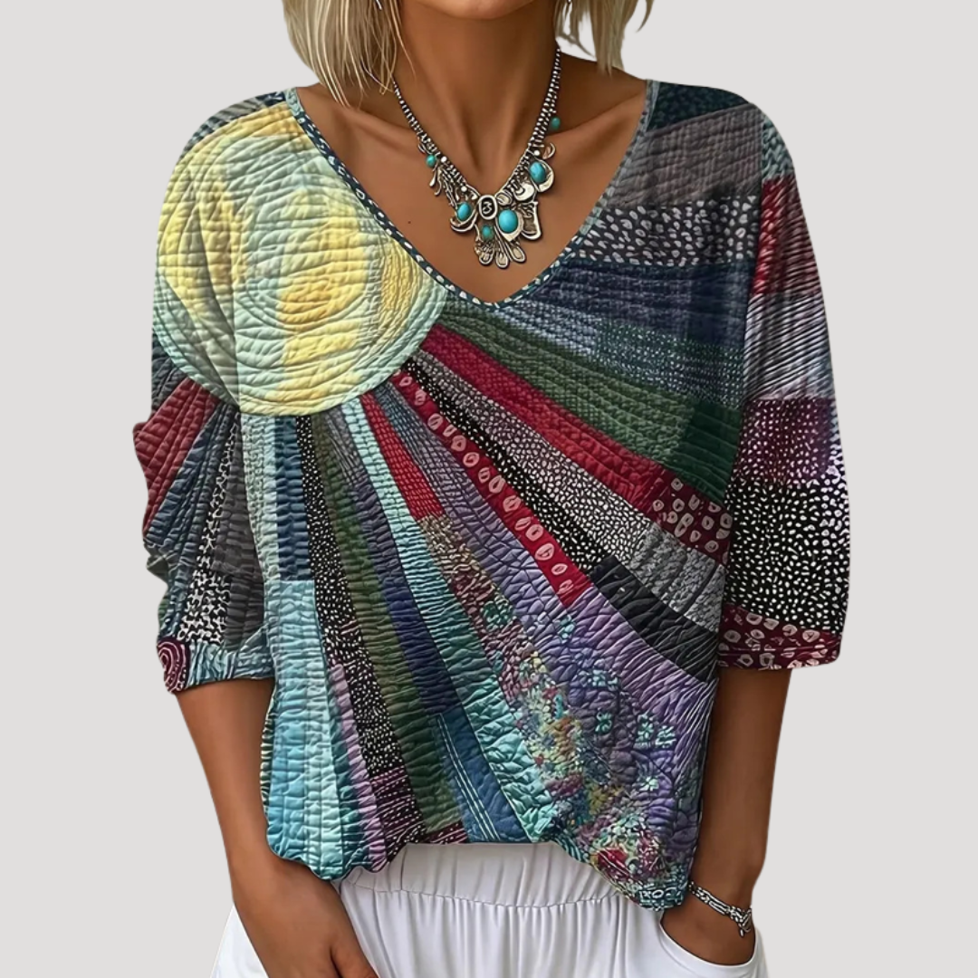 Blouse femme imprimée vintage à manches courtes