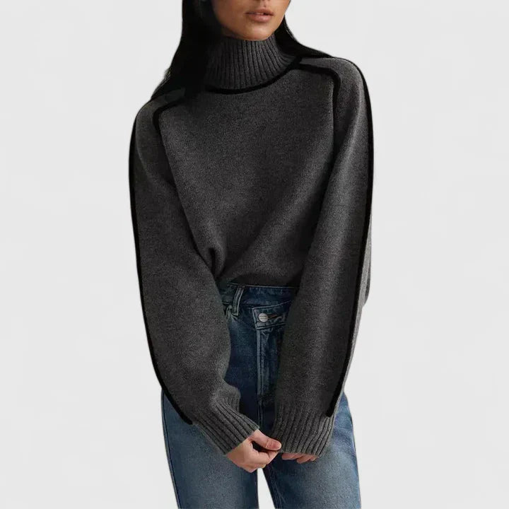Pull Femme Manches Chauve-Souris Col Montant Chic
