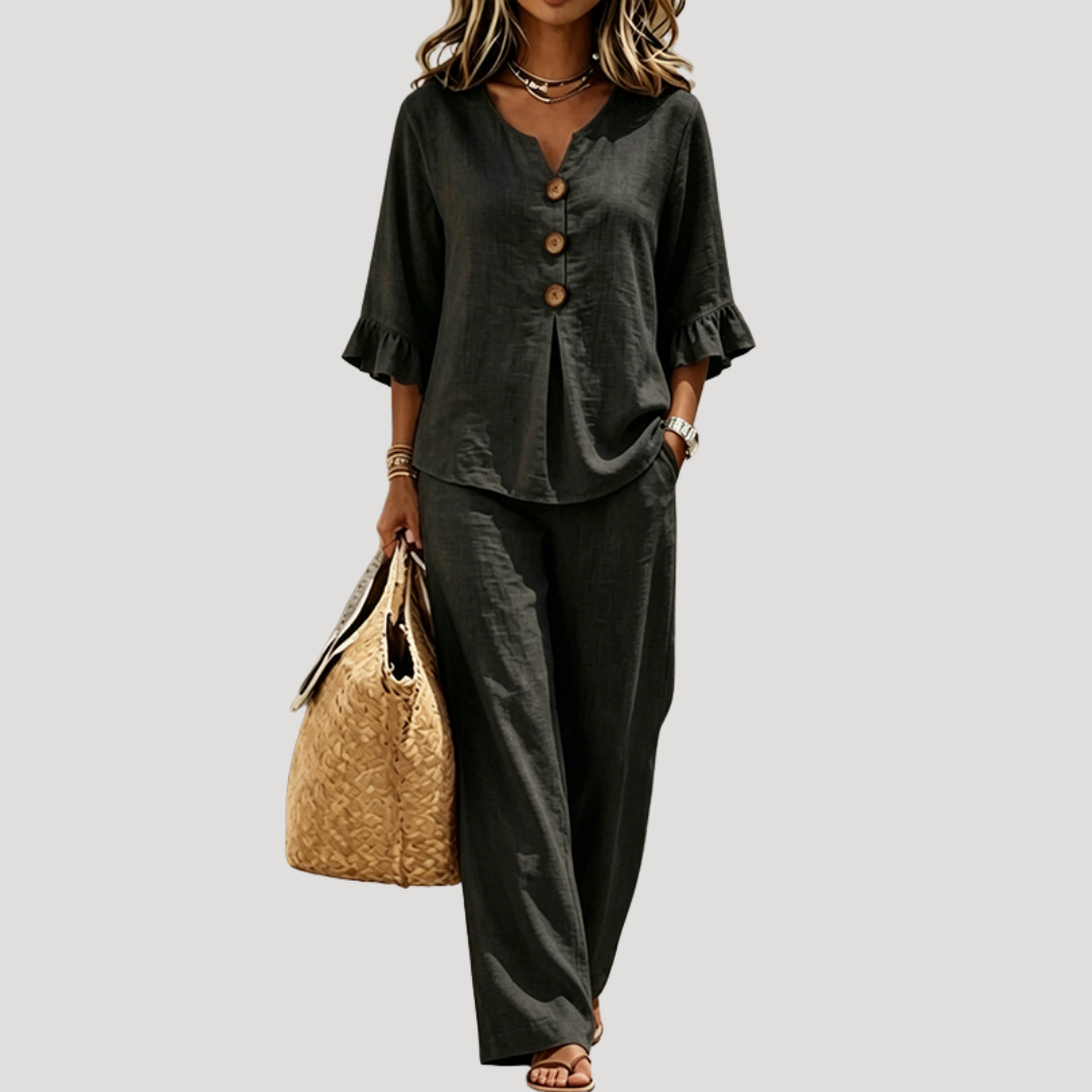 Ensemble Femme Haut Col V et Pantalon Large