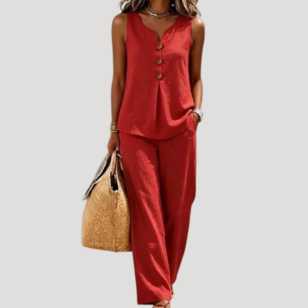 Ensemble Femme Haut Boutonné et Pantalon Large